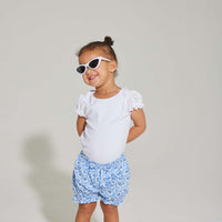 Basic white onesie with eyelet puffed sleeves for baby girl by bisby