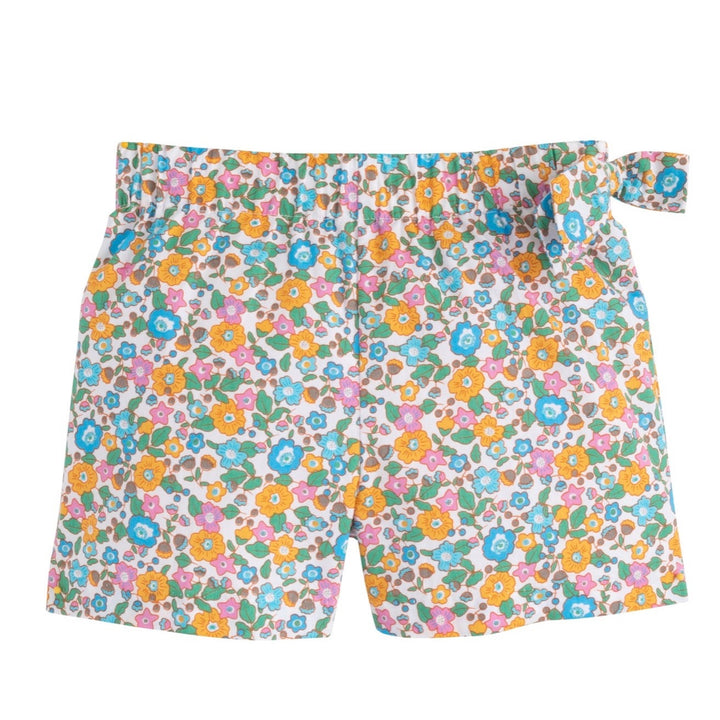 Marigold yellow buttercup floral shorts in a retro pattern