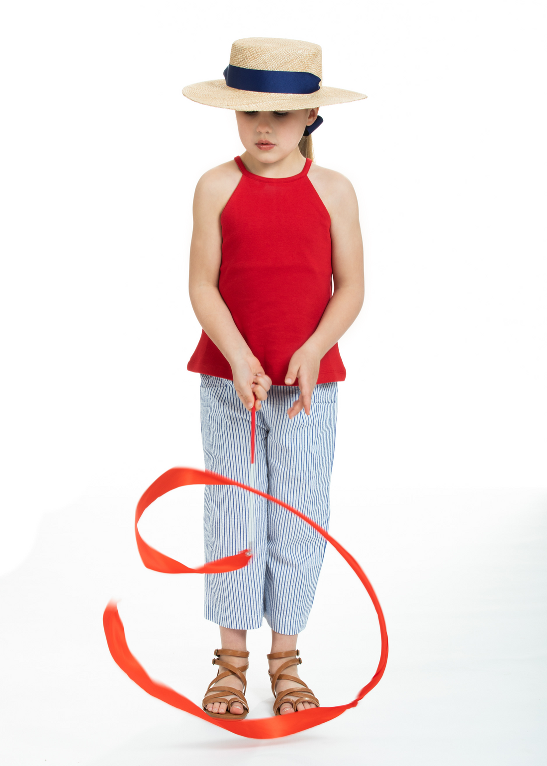 Cropped Palazzo Pants - Blue Sparkle Seersucker