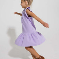 tween girls drop hem dress with floral trim around the neck