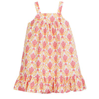 tween girls pink and orange floral dress with ruffle hem