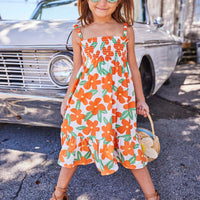 tween girls strappy dress with orange large flower print