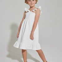 tween girls with pique dress with ruffle sleeves