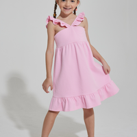 tween girls pink strappy dress with ruffles