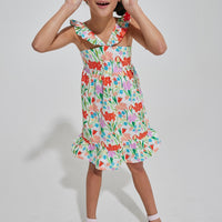 tween girls bright floral strappy dress with ruffles