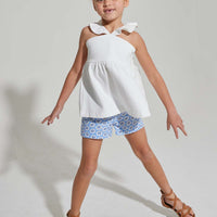 tween girls white pique top with ruffled sleeves
