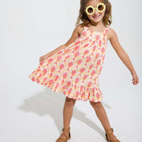 tween girls pink and orange floral dress with ruffle hem