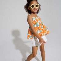 tween girls halter top in large orange floral pattern