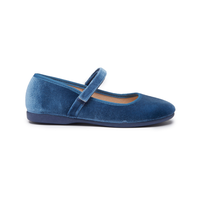 Blue suede shoe with a strap on a white background mary jane flats for girls and tweens