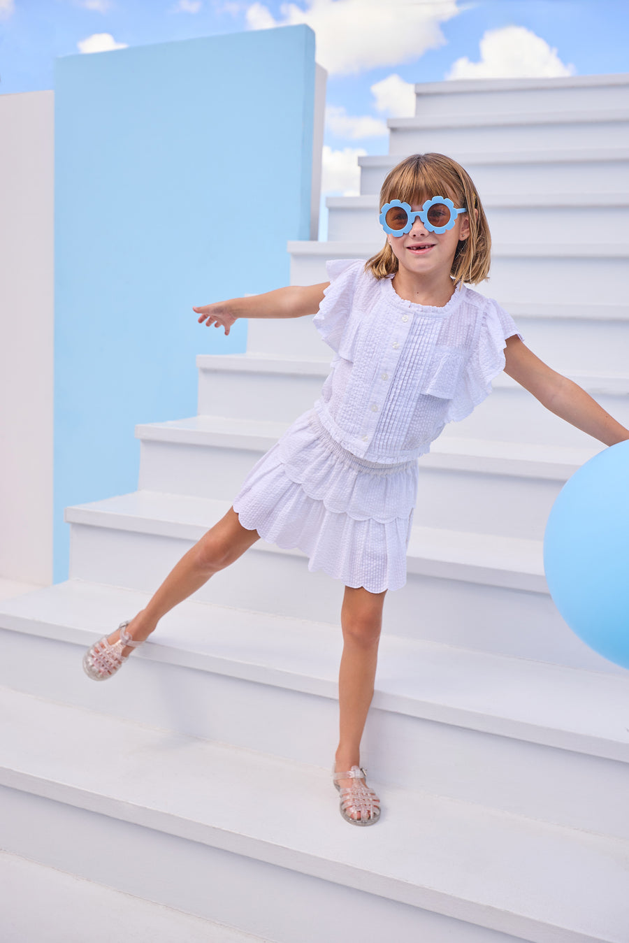 Girls Tiered Seersucker Skort | White | Sizes 2–14 – BISBY