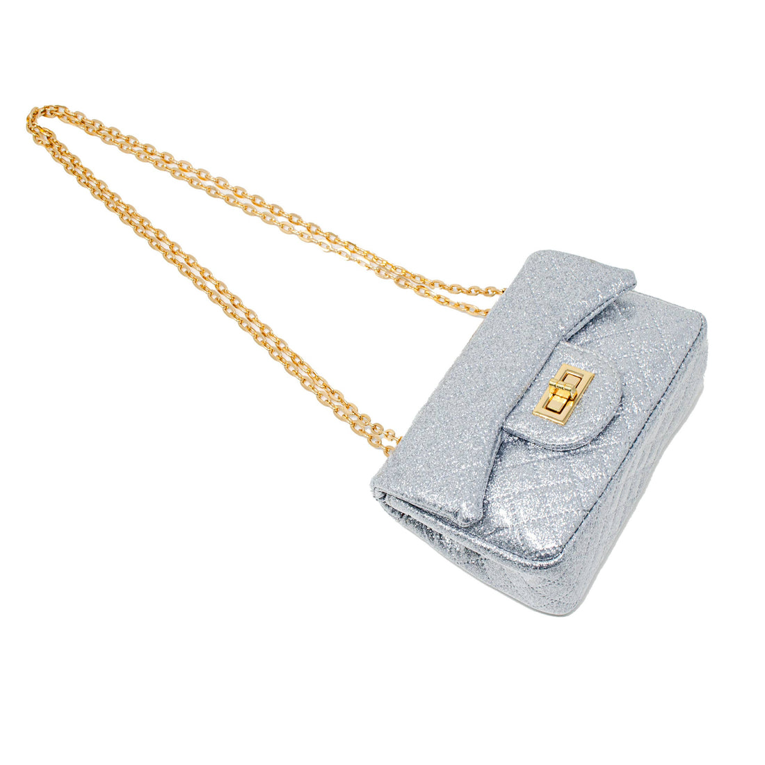 Classic Quilted Sparkle Mini Bag: Silver