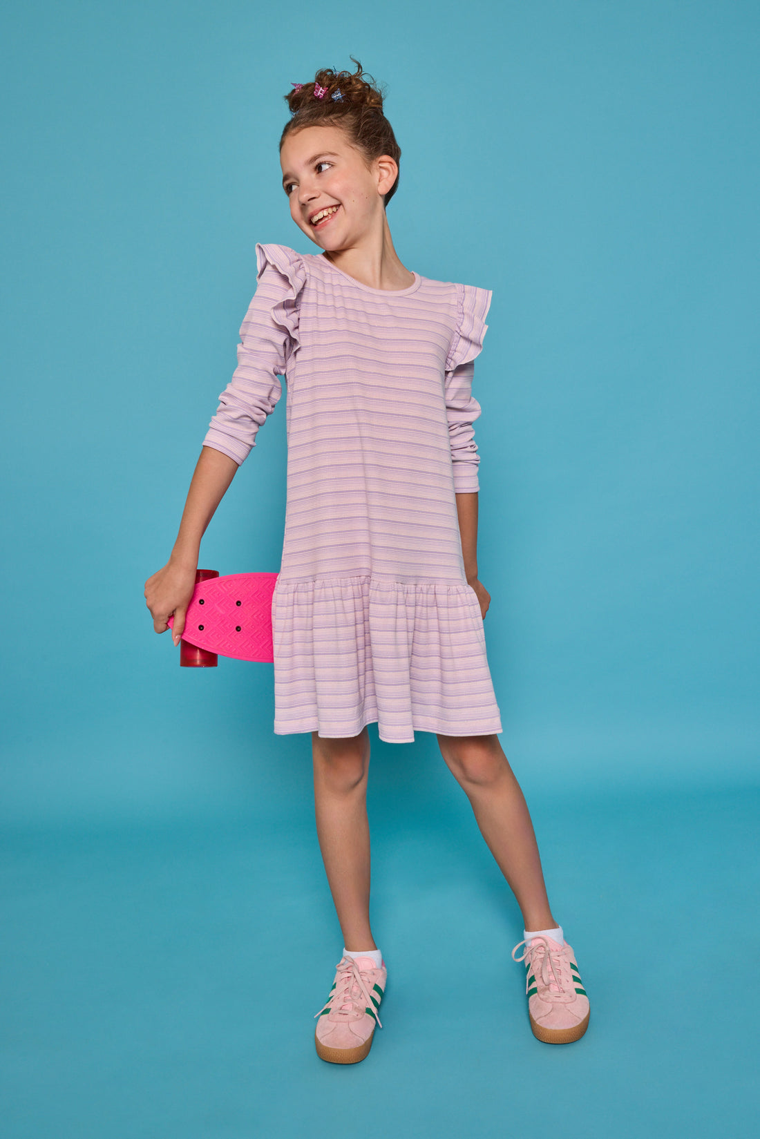 Sadie T-Shirt Dress - Lavender Sparkle Stripe