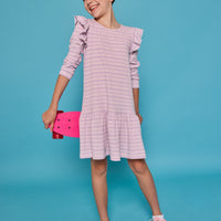 Sadie T-Shirt Dress - Lavender Sparkle Stripe