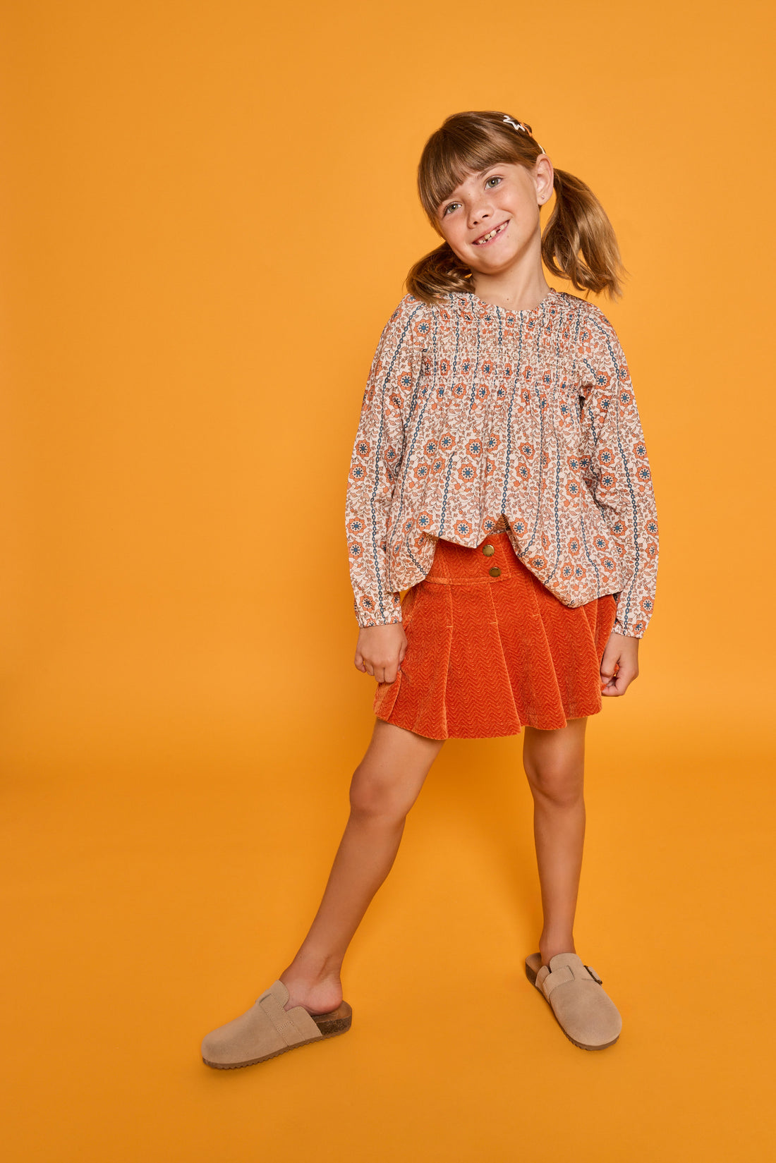 Pleated Skort - Rust Herringbone Corduroy