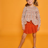 Pleated Skort - Rust Herringbone Corduroy