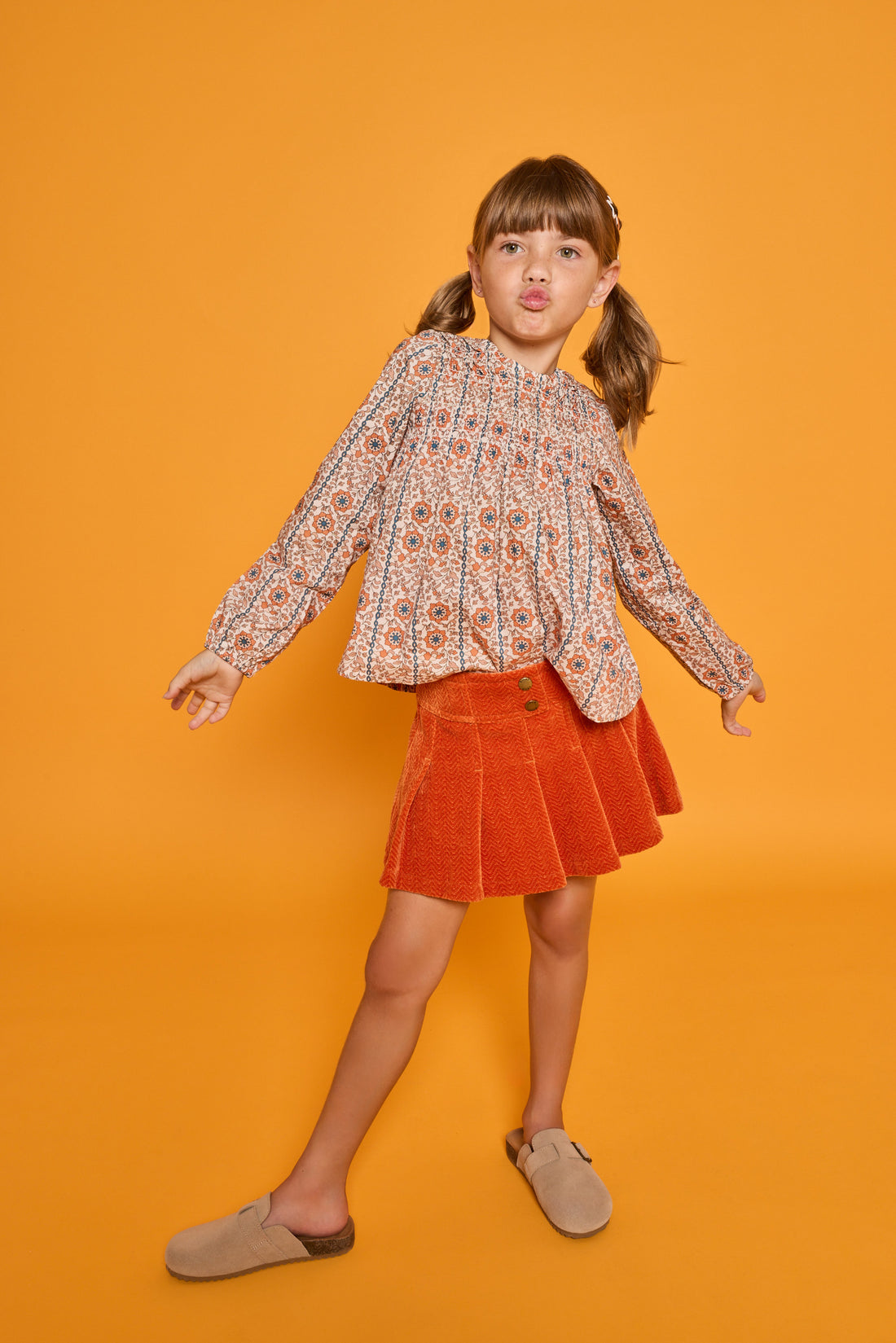 Pleated Skort - Rust Herringbone Corduroy