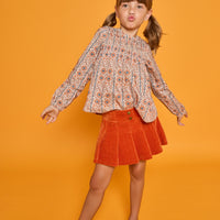 Pleated Skort - Rust Herringbone Corduroy