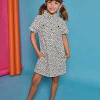 Safari Popover Dress - French Blue Floral Corduroy