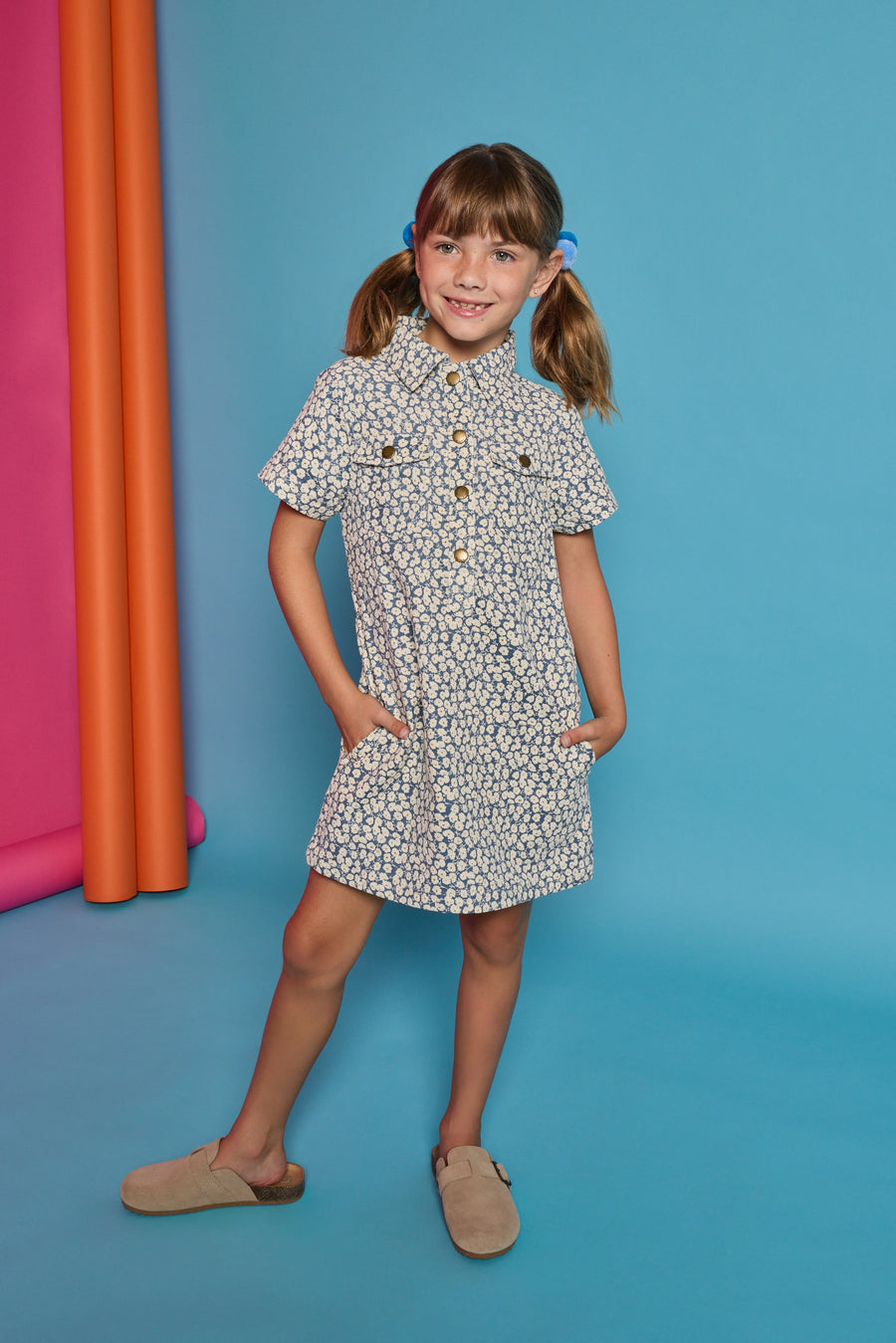 Safari Popover Dress in French Blue Floral