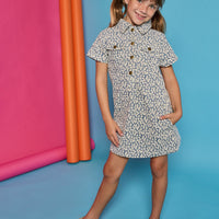 Safari Popover Dress - French Blue Floral Corduroy