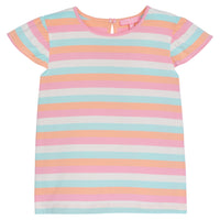 Girl angel sleeve tee with light pink, orange, white, and aqua stripe