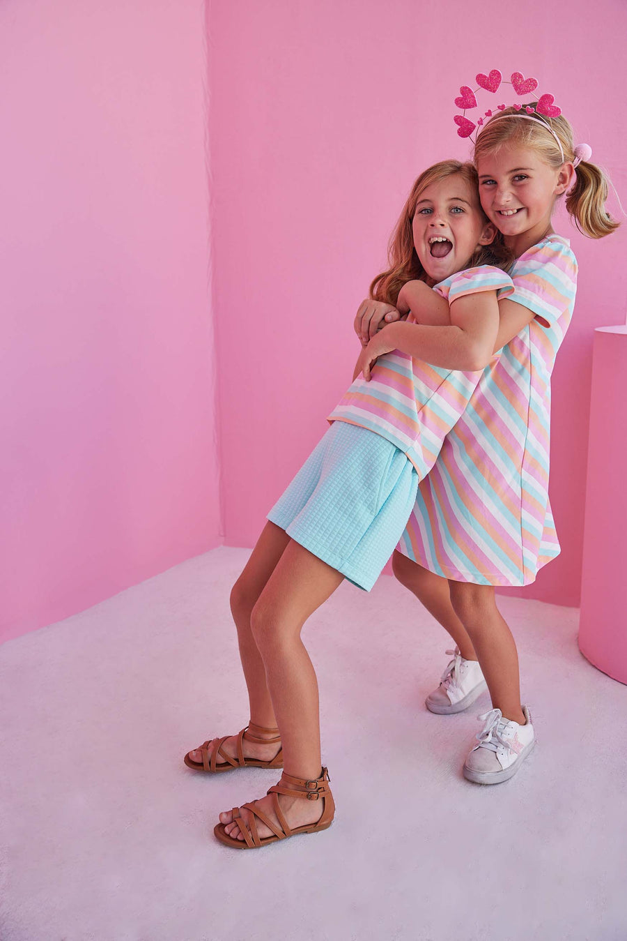 aqua shorts for girls with matching striped tee 