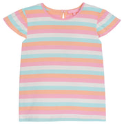 Girl angel sleeve tee with light pink, orange, white, and aqua stripe