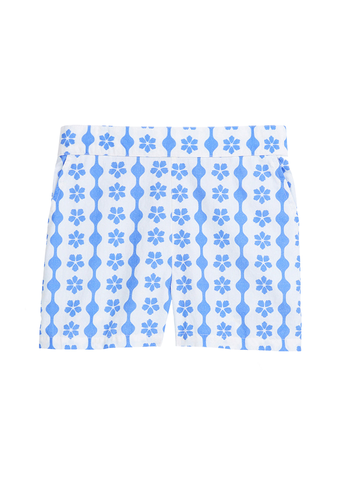 tween girls shorts with blue floral and geometric pattern