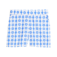 tween girls shorts with blue floral and geometric pattern