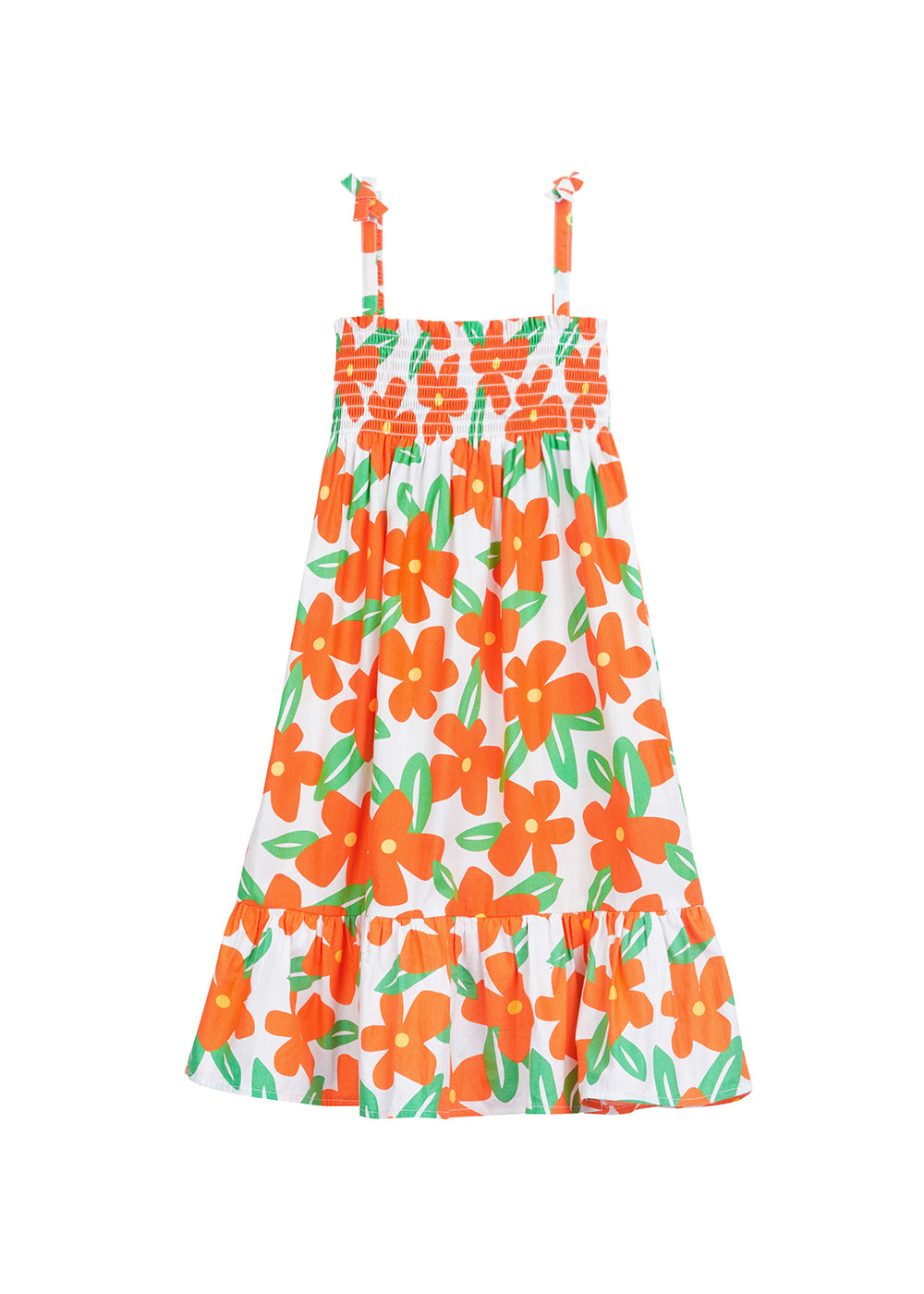 tween girls strappy dress with orange large flower print