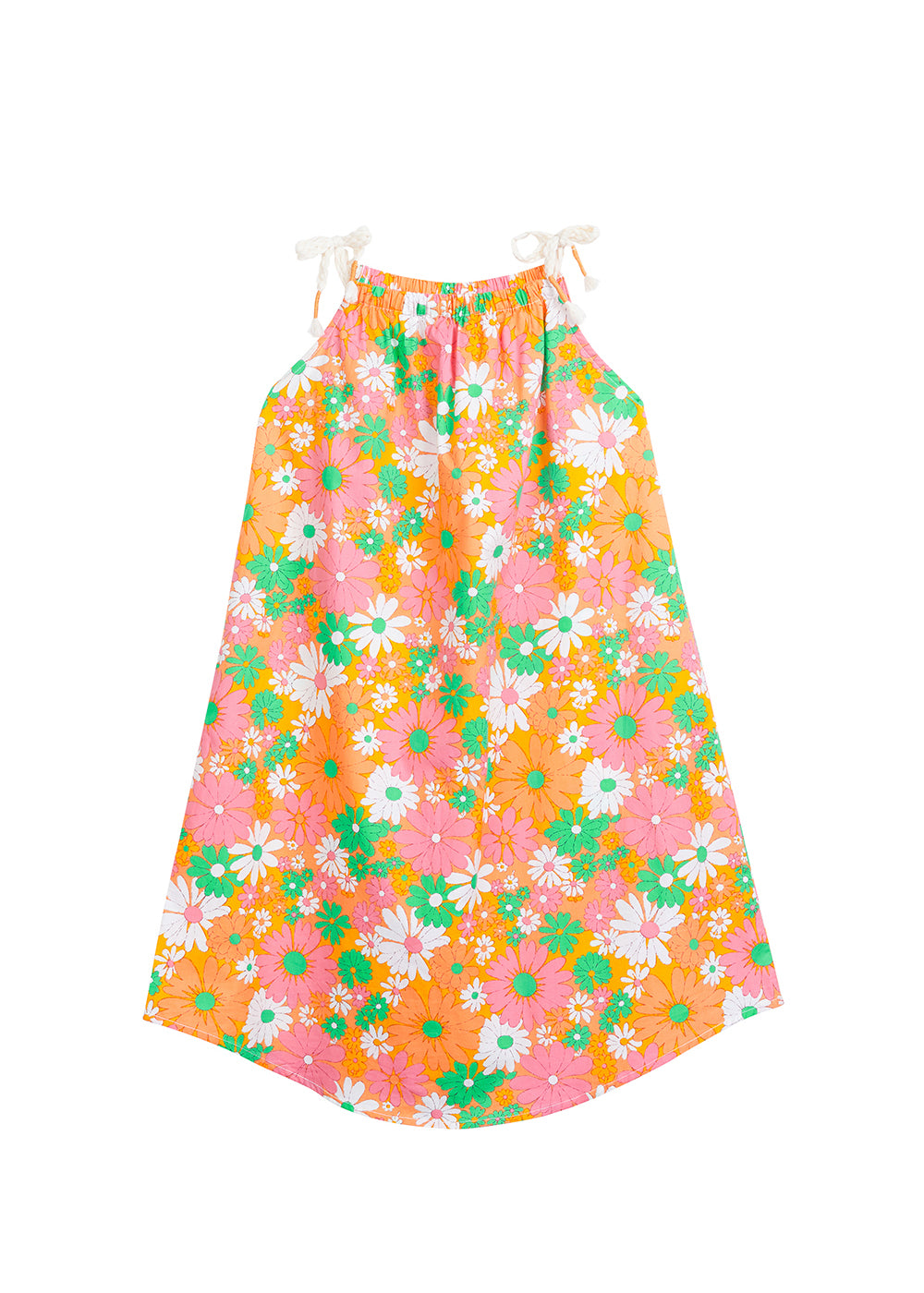 tween girls orange daisy dress with tie straps