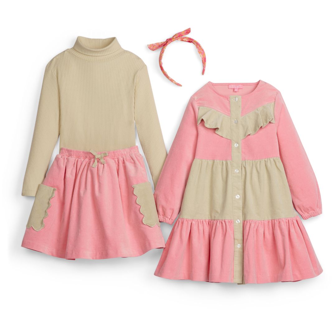 Colorblock Western Dress - Pink & Cream