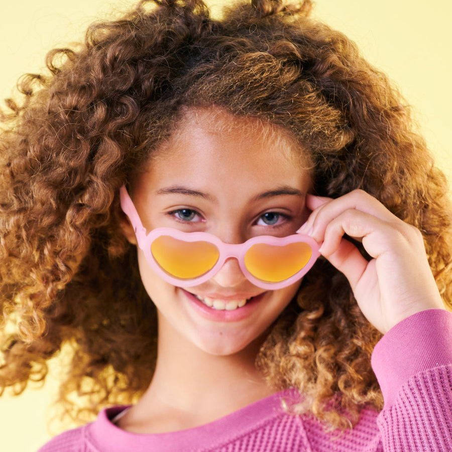 Frosted Pink Heart Sunglasses - Purple Polarized Mirrored Lenses