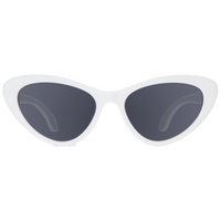 kids and baby White cat-eye sunglasses with dark lenses on a white background
