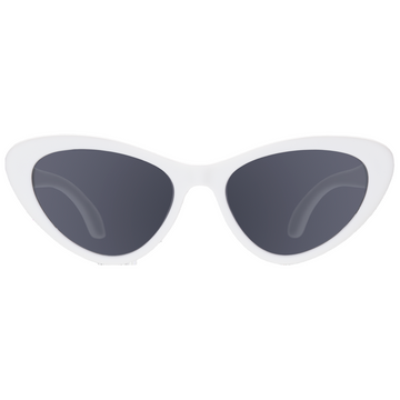 kids and baby White cat-eye sunglasses with dark lenses on a white background