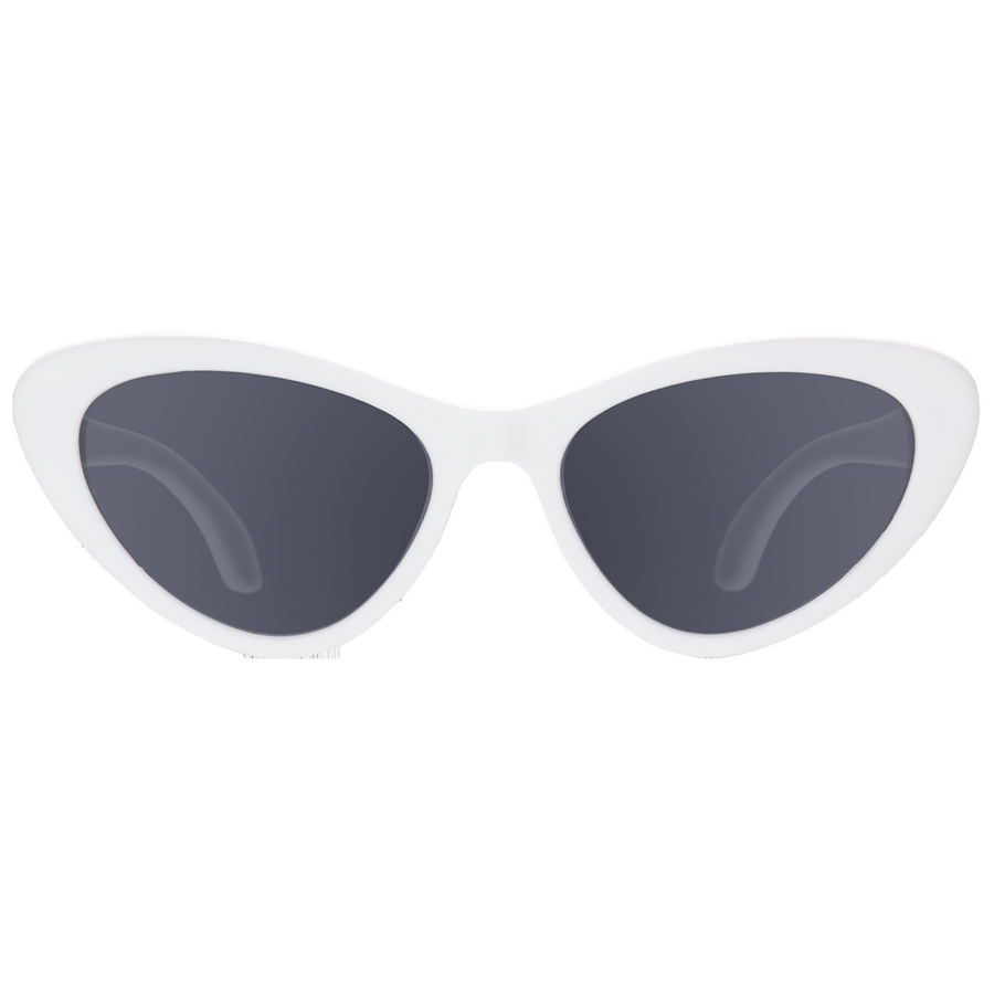 kids and baby White cat-eye sunglasses with dark lenses on a white background