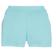 Girl/tween aqua basic short with elastic waistband and pockets, with waffle knit pattern