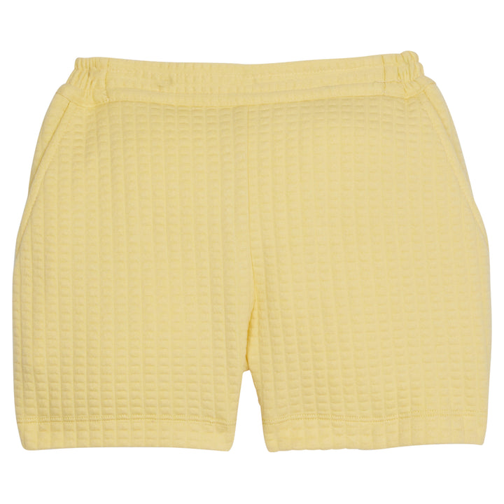 Tween light yellow basic short with elastic waistband and pockets, with waffle knit pattern