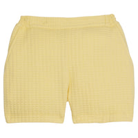 Tween light yellow basic short with elastic waistband and pockets, with waffle knit pattern