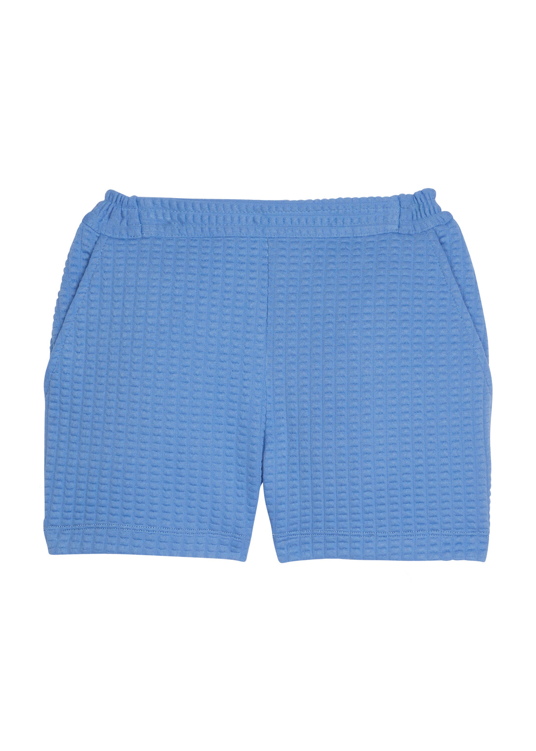 Girl blue basic short with elastic waistband and pockets with waffle knit pattern