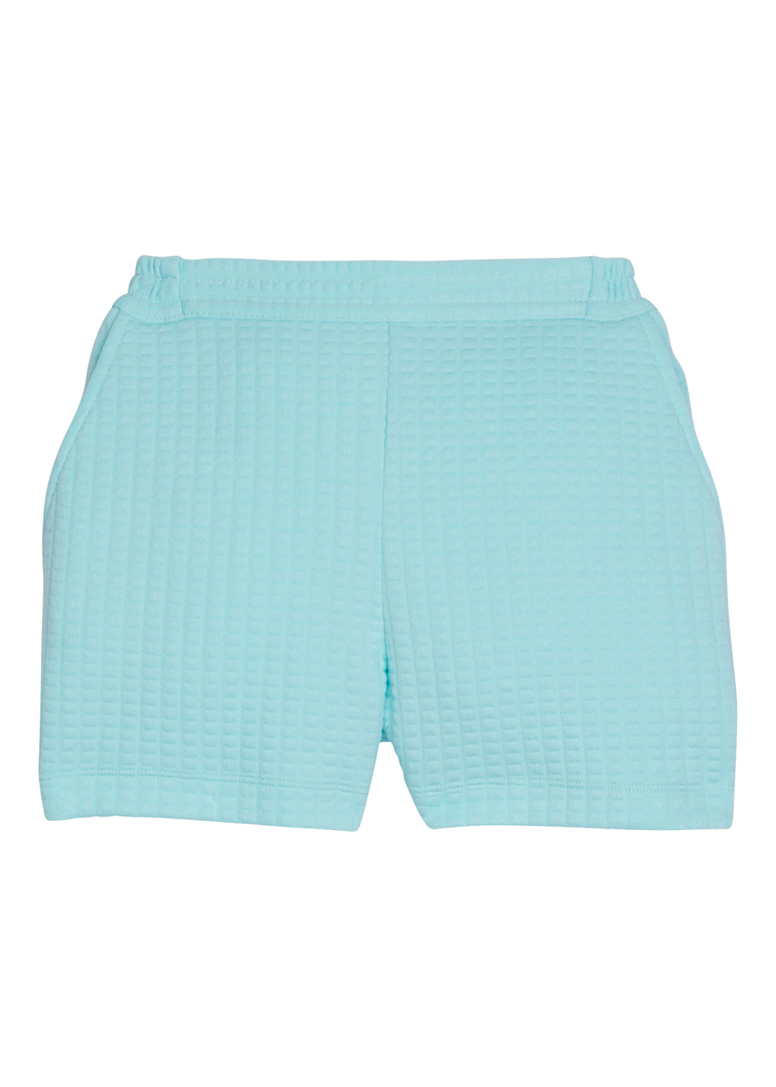 Girl/tween aqua basic short with elastic waistband and pockets, with waffle knit pattern