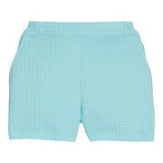 Girl/tween aqua basic short with elastic waistband and pockets, with waffle knit pattern