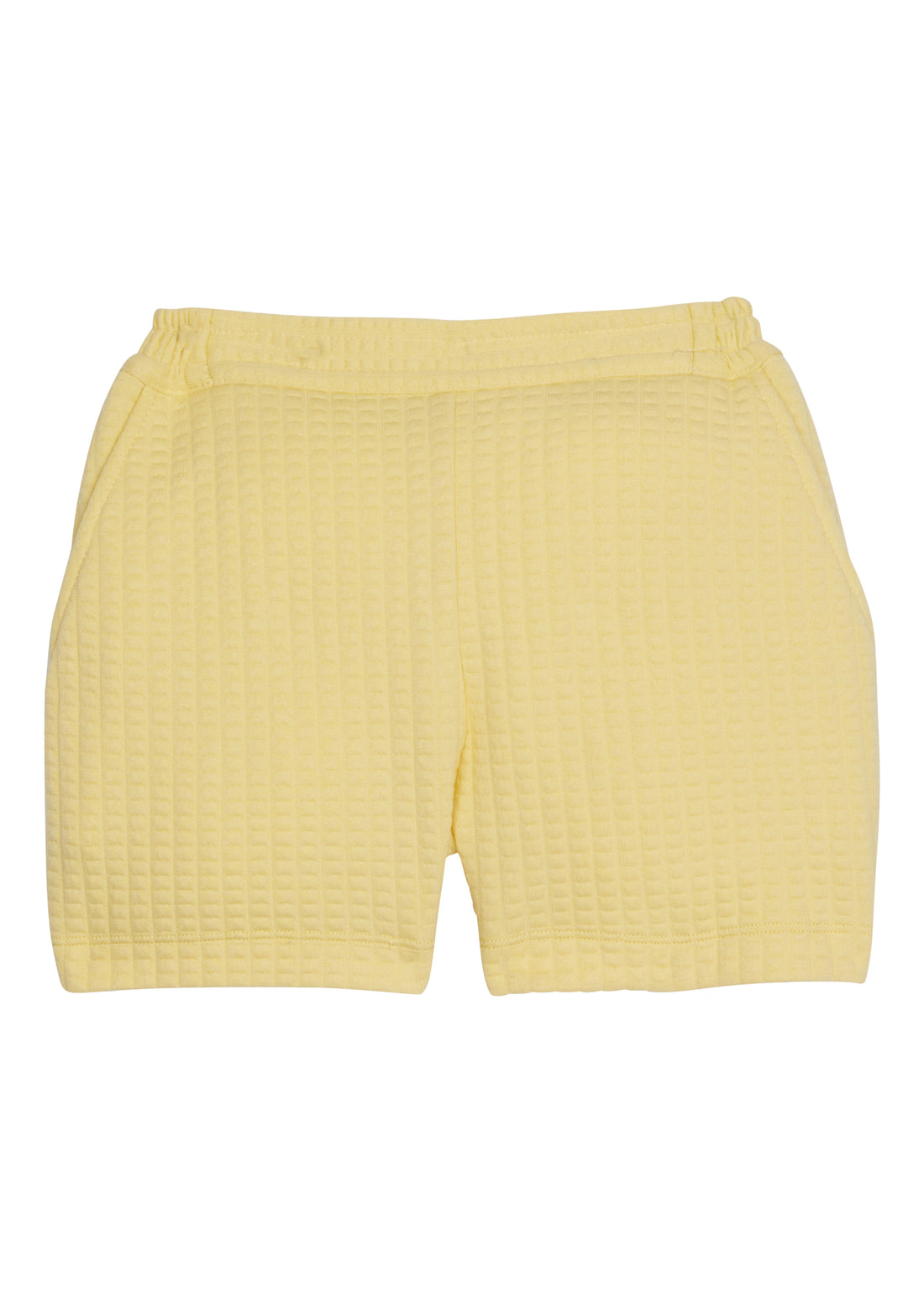 Tween light yellow basic short with elastic waistband and pockets, with waffle knit pattern