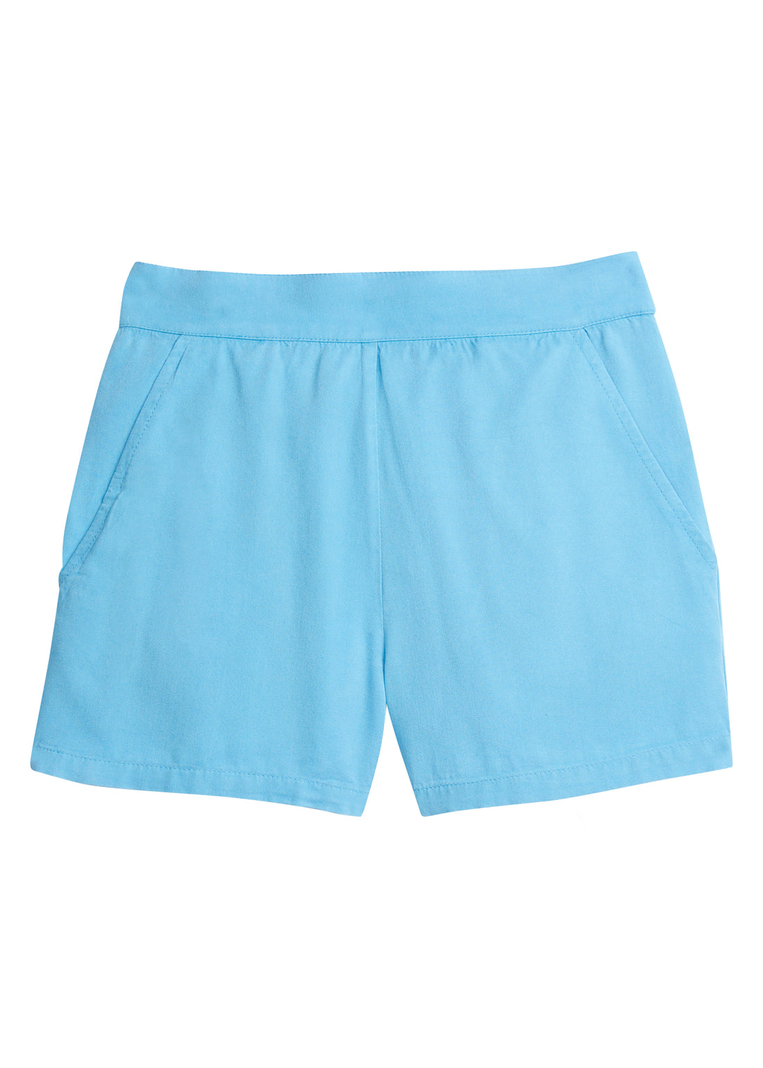 Girls basic short in blue made out of a rayon material for a more elevated look. Extremely soft fabric that has pockets in the front and an elastic waistband for a relaxed fit.