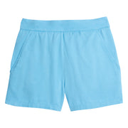 Girls basic short in blue made out of a rayon material for a more elevated look. Extremely soft fabric that has pockets in the front and an elastic waistband for a relaxed fit.