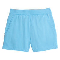 Girls basic short in blue made out of a rayon material for a more elevated look. Extremely soft fabric that has pockets in the front and an elastic waistband for a relaxed fit.