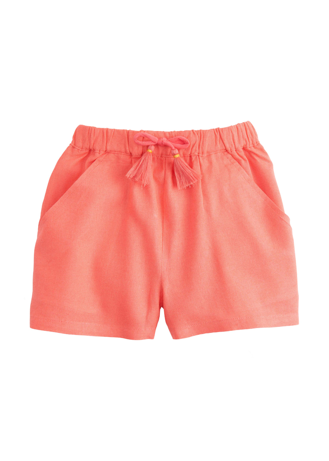 BISBY girls basic shorts in coral linen with draw string tassels 