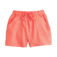 BISBY girls basic shorts in coral linen with draw string tassels 