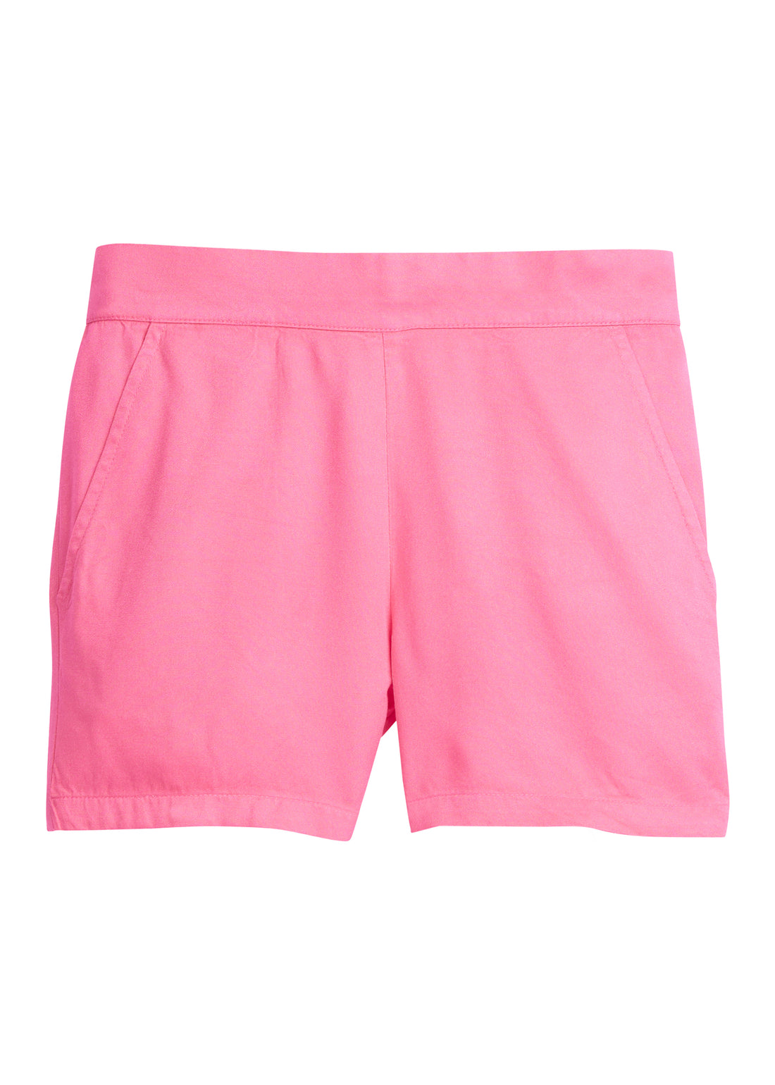 Girls basic short in pink made out of a rayon material for a more elevated look. Extremely soft fabric that has pockets in the front and an elastic waistband for a relaxed fit.
