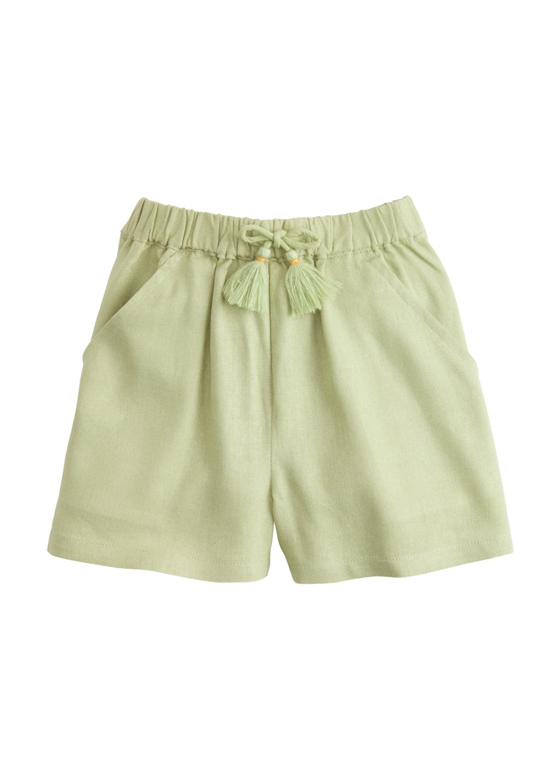 BISBY basic shorts with elastic cinched waist and bow tassel in front in vine linen